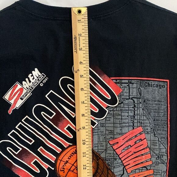 SALEM VINTAGE Chicago Bulls All Over Print Black T Shirt Size L - Picture 6 of 7